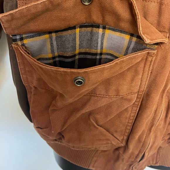 Walls Canvas Hooded Jacket XL Quilted Flannel Lined Brown Elbow Patches EnDura - Picture 9 of 14